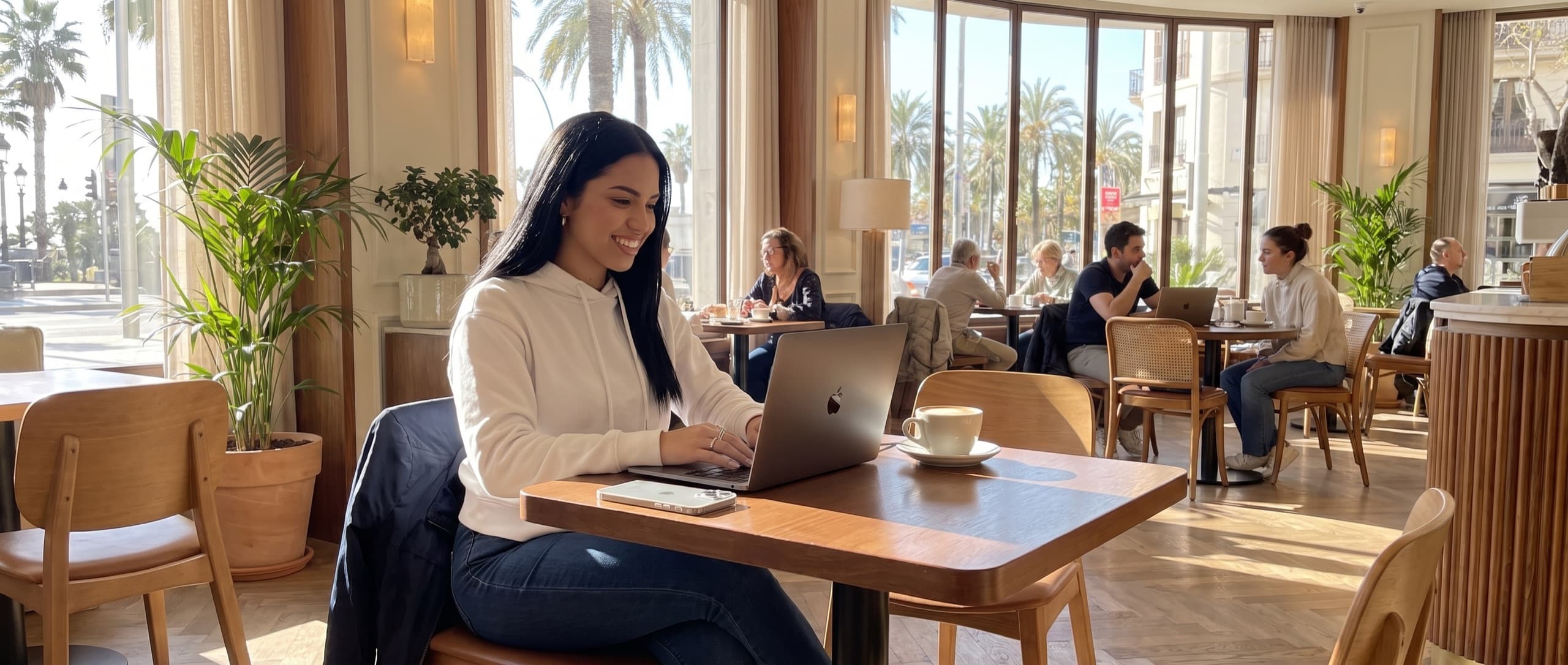 Dueña de un local revisando su administración en la laptop